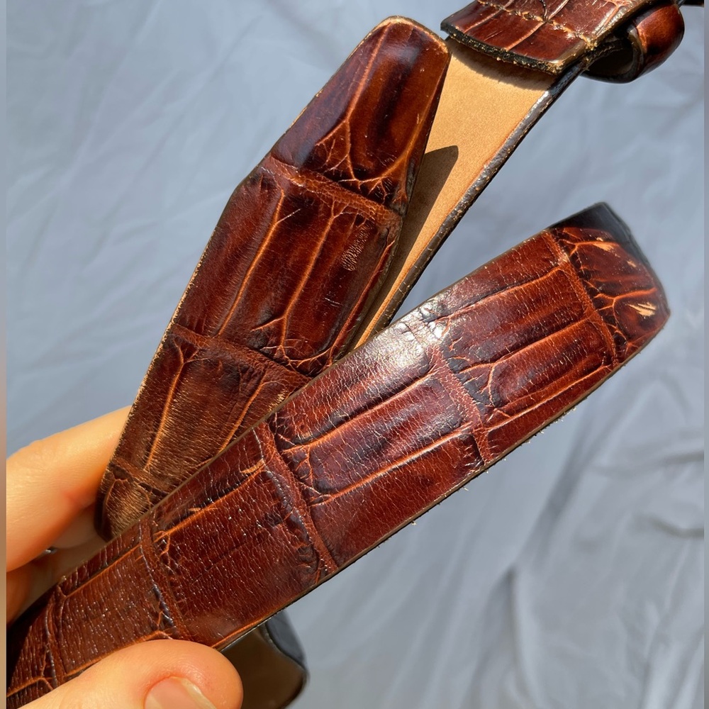 Brown Crocodile Embossed Leather Belt